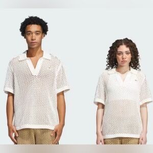 adidas CLOT White Mesh Polo Shirt Crochet Men’s M Women’s L
